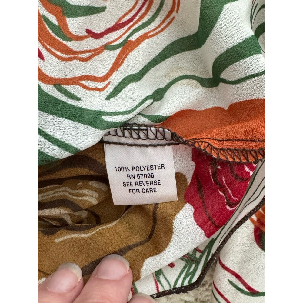 Nicola Accordion Pleated Y2K Brown Abstract Floral Tunic Top Size M Bell Sleeves - Picture 8 of 9